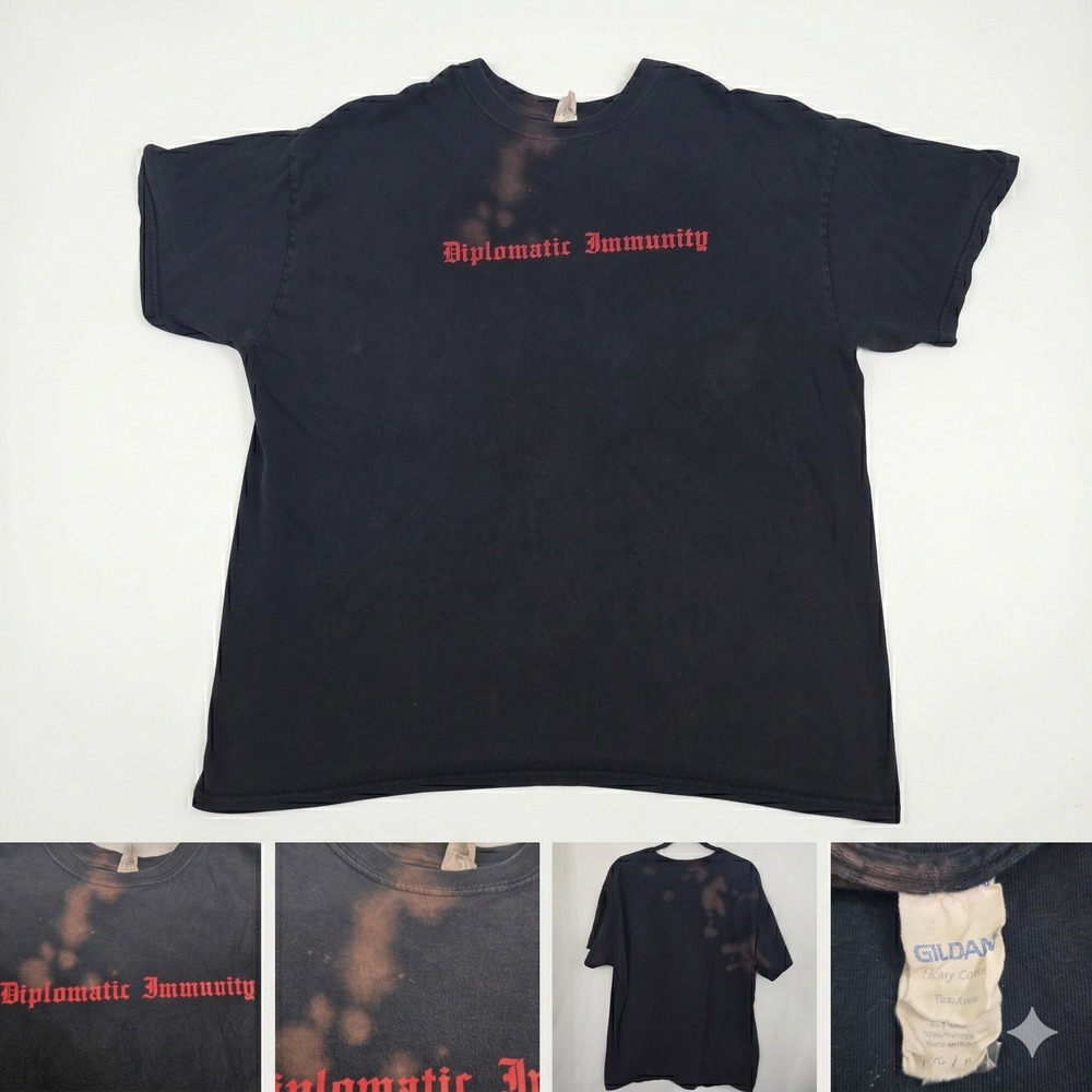Diplomatic‎ Immunity T Shirt Black Thrashed Bleach Stained Gothic Red Text XL